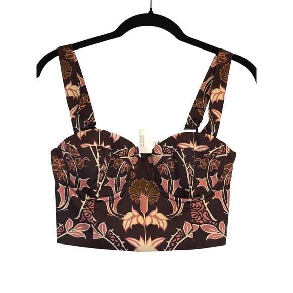NWT Cara Cara Claudine Top Arcada Chocolate Brown Floral Bustier Cotton Size 0 - Picture 2 of 7